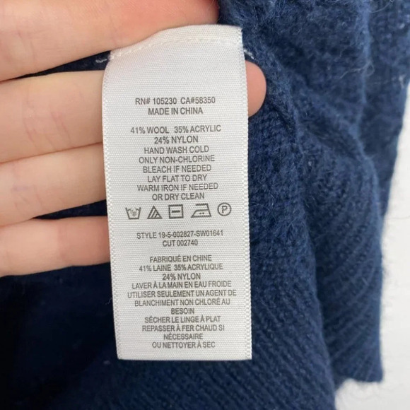 Joie Moxya Pointelle Puff Sleeve Sweater Knit Women's L Scallop Jumper Navy Blue - Picture 8 of 9